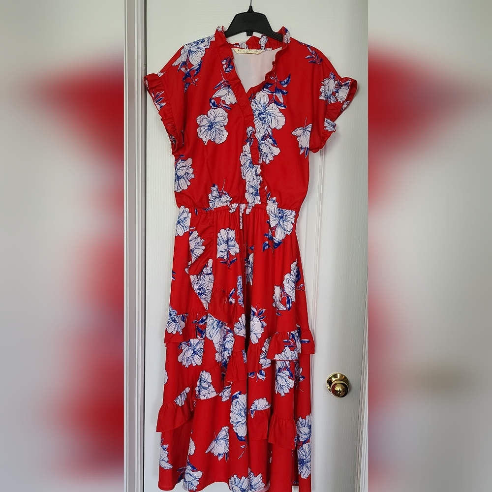 Red dress floral pattern